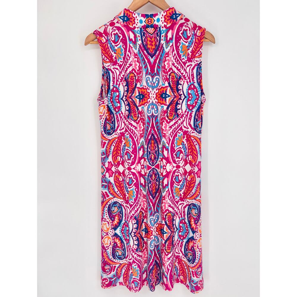 Ivy Road Pink Blue Quarter Zip Abstract Boho Pattern Stretch Dress Size L - Picture 3 of 8